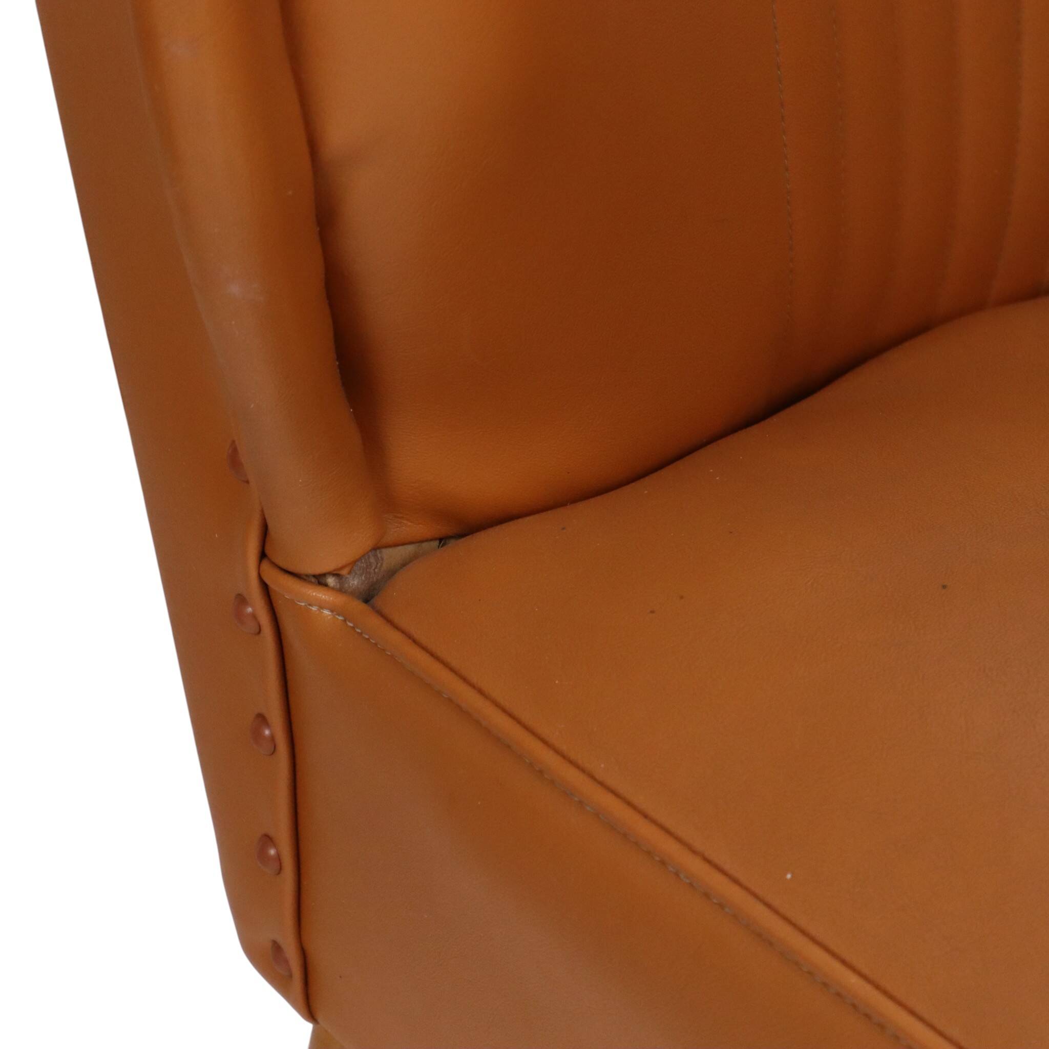 Pair of Vintage Expo 58 Cocktail Chairs, Cognac Faux Leather, Sixties