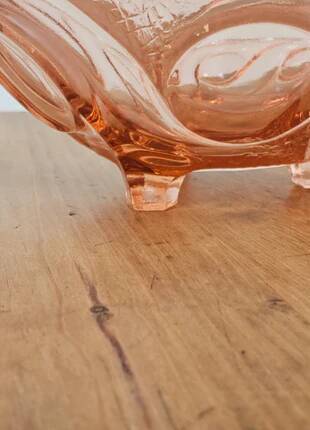 Art Deco pink glass fruit bowl on tripod stand - 1930s