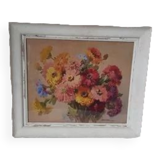 Shabby watercolor frame "Bouquet of zinnias" signed