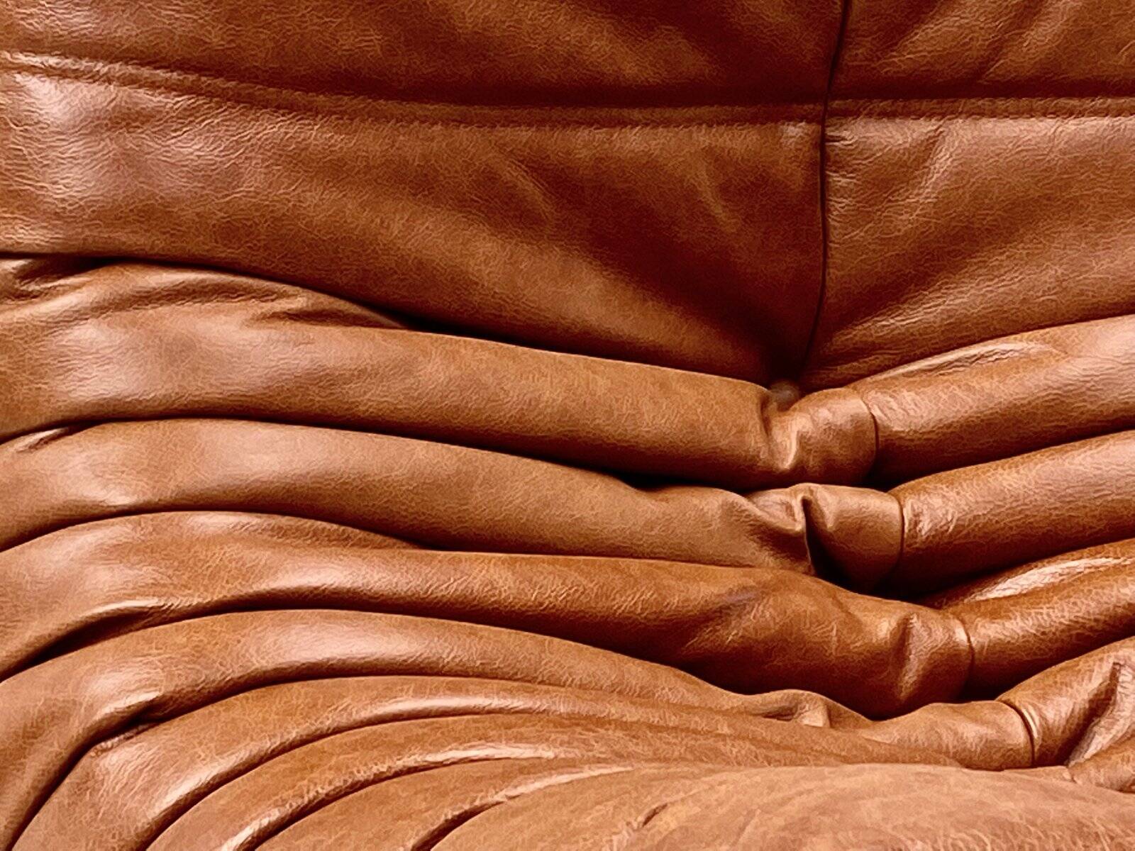 Togo lounge chairs in cognac cow leather attributed to Michel Ducaroy for Ligne Roset, set of 2