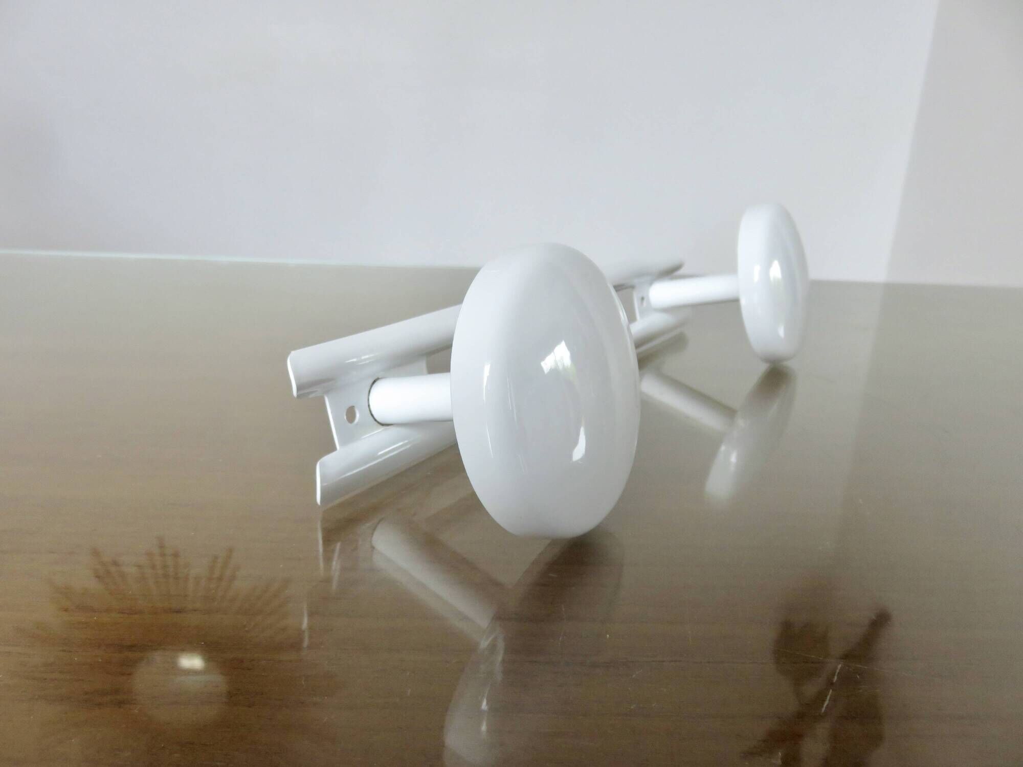 White lacquered metal coat rack with 2 hooks from the 70s