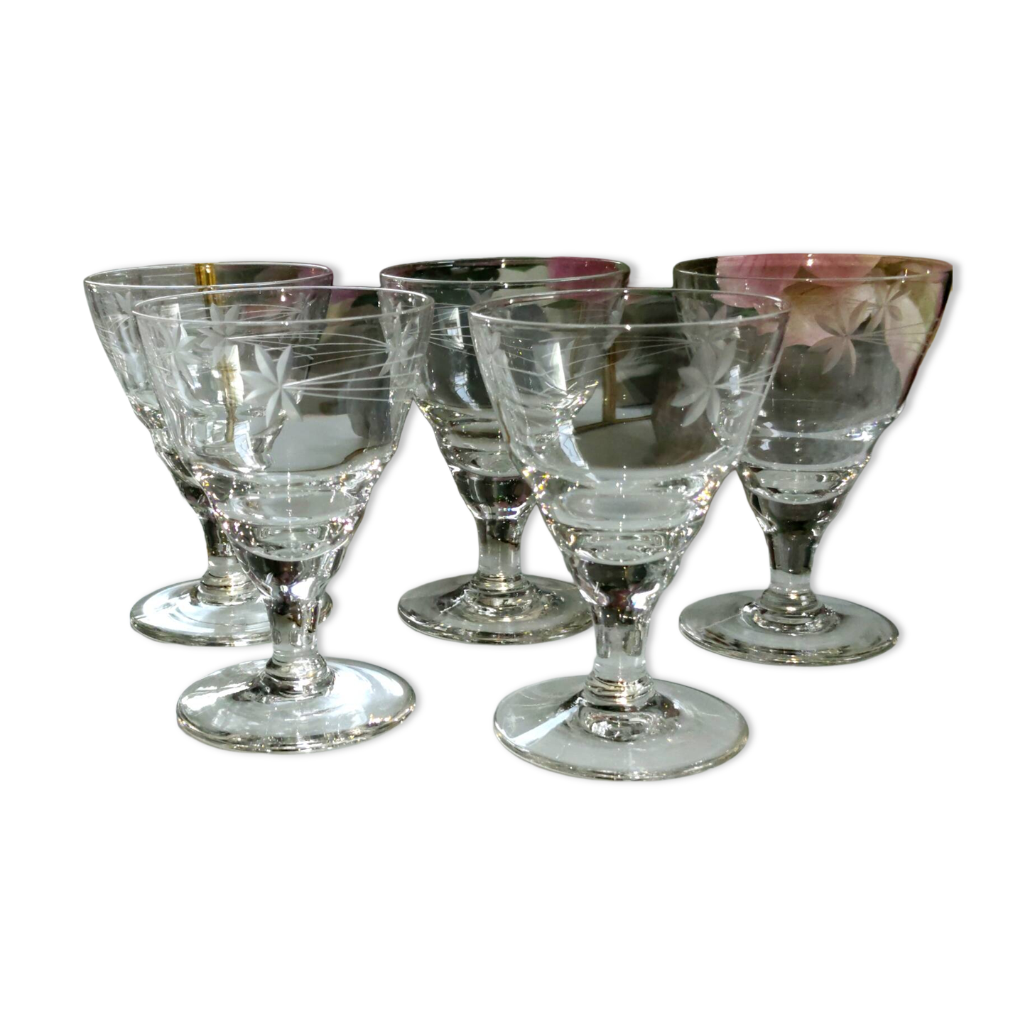 Grab it: Set of 5 Art Deco engraved crystal wine glasses - 1920