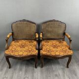 Pair of Louis XV Carved Wood Fluted Armchairs, Late 19th Century