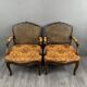 Pair of Louis XV Carved Wood Fluted Armchairs, Late 19th Century
