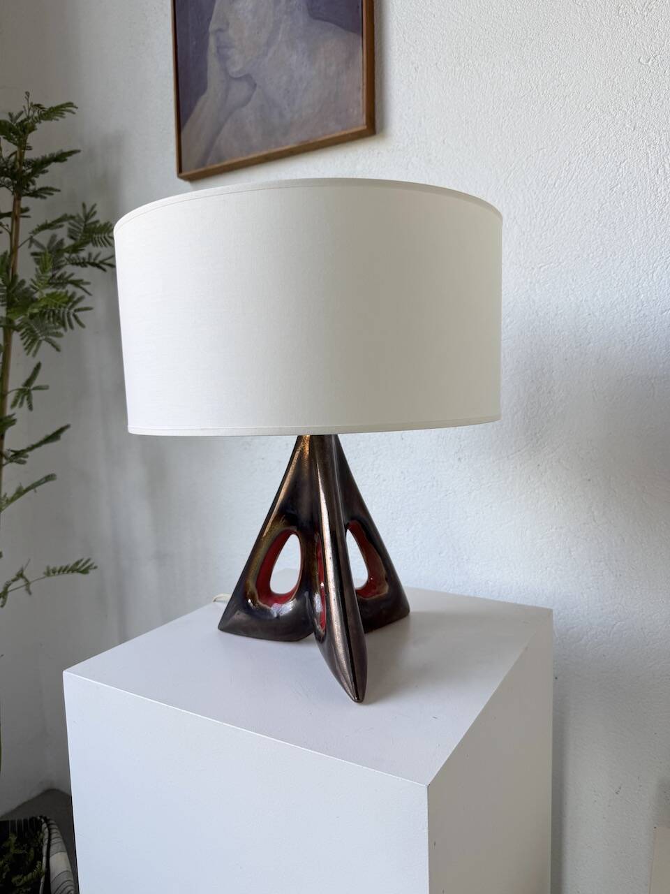 1950s ceramic table lamp, free form