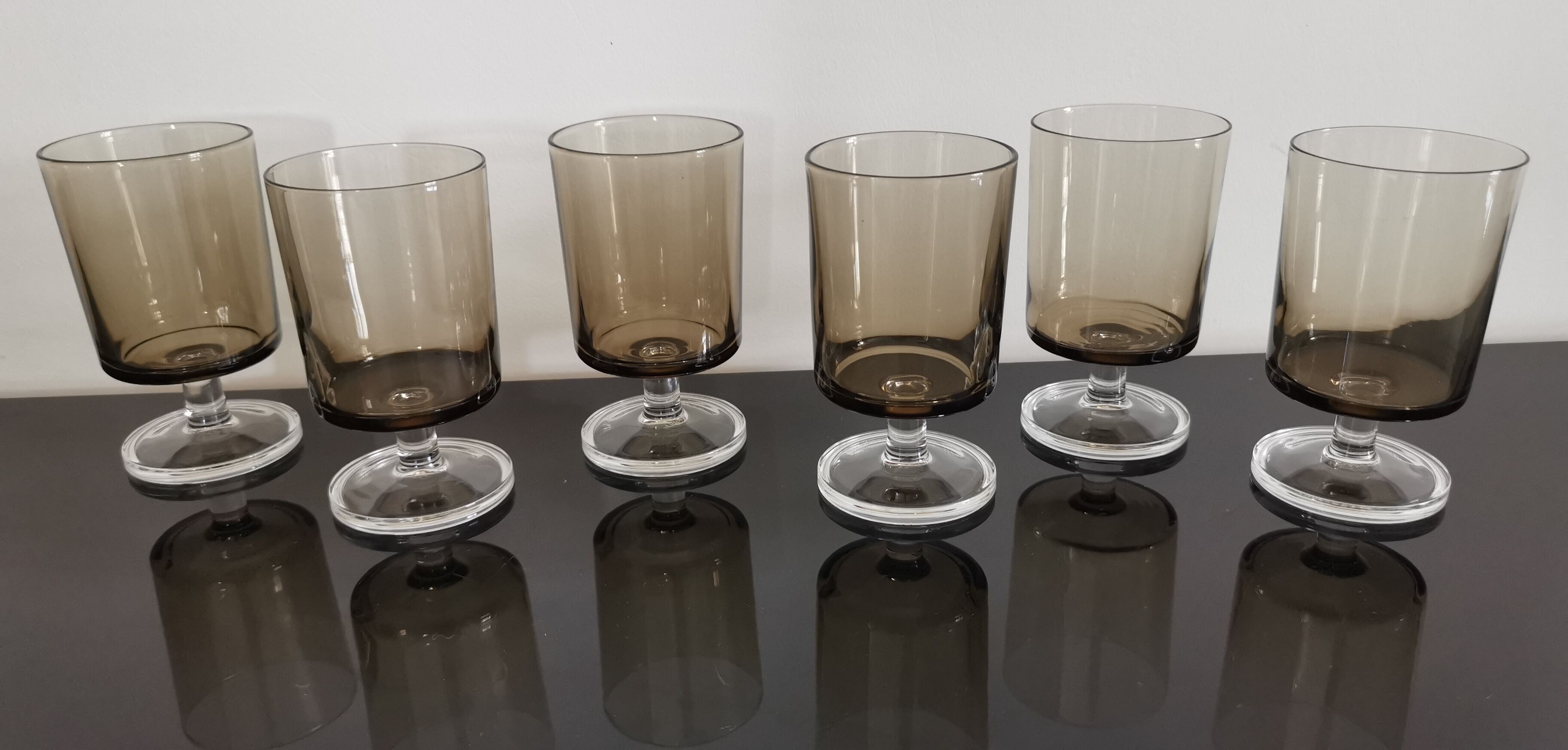 Set of 6 water glasses Cavalier Luminarc smoked vintage 70'S