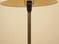 Danish floor lamp with wood and metal base, botanical fabric shade, 1960s