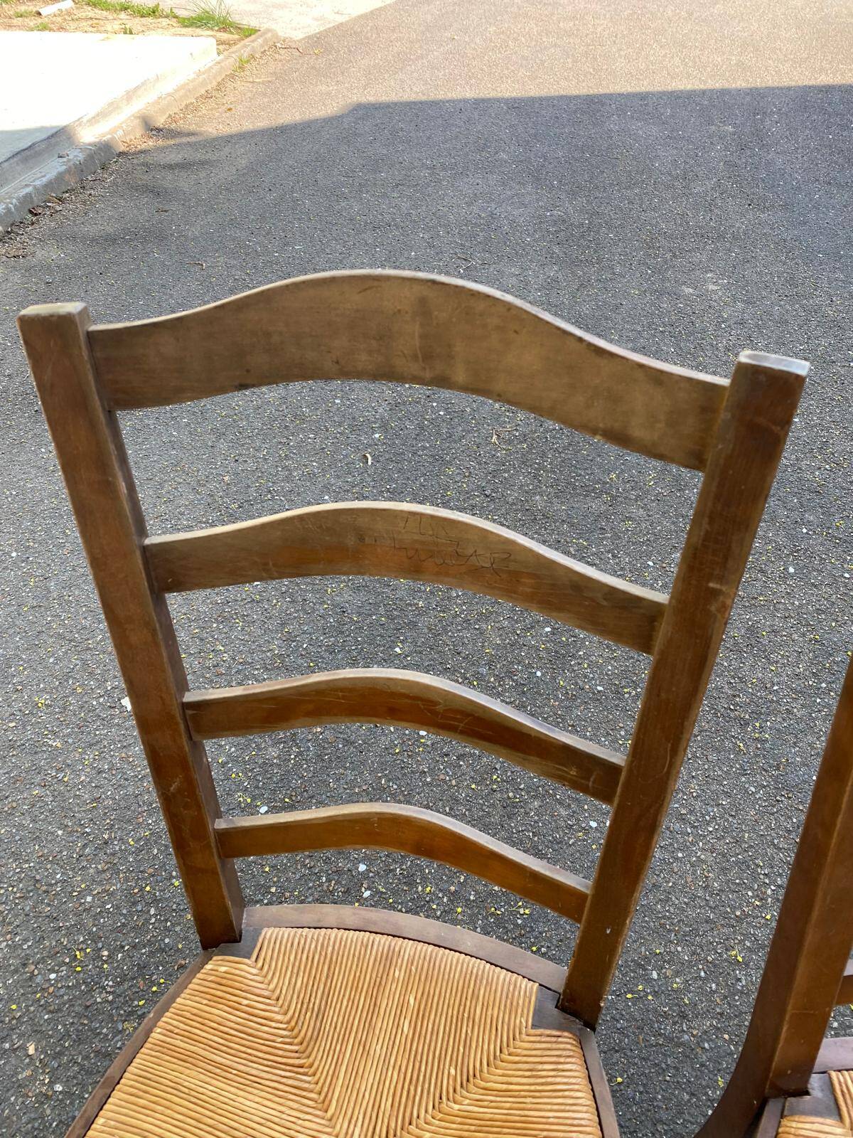3 solid wood straw chairs, farmhouse style