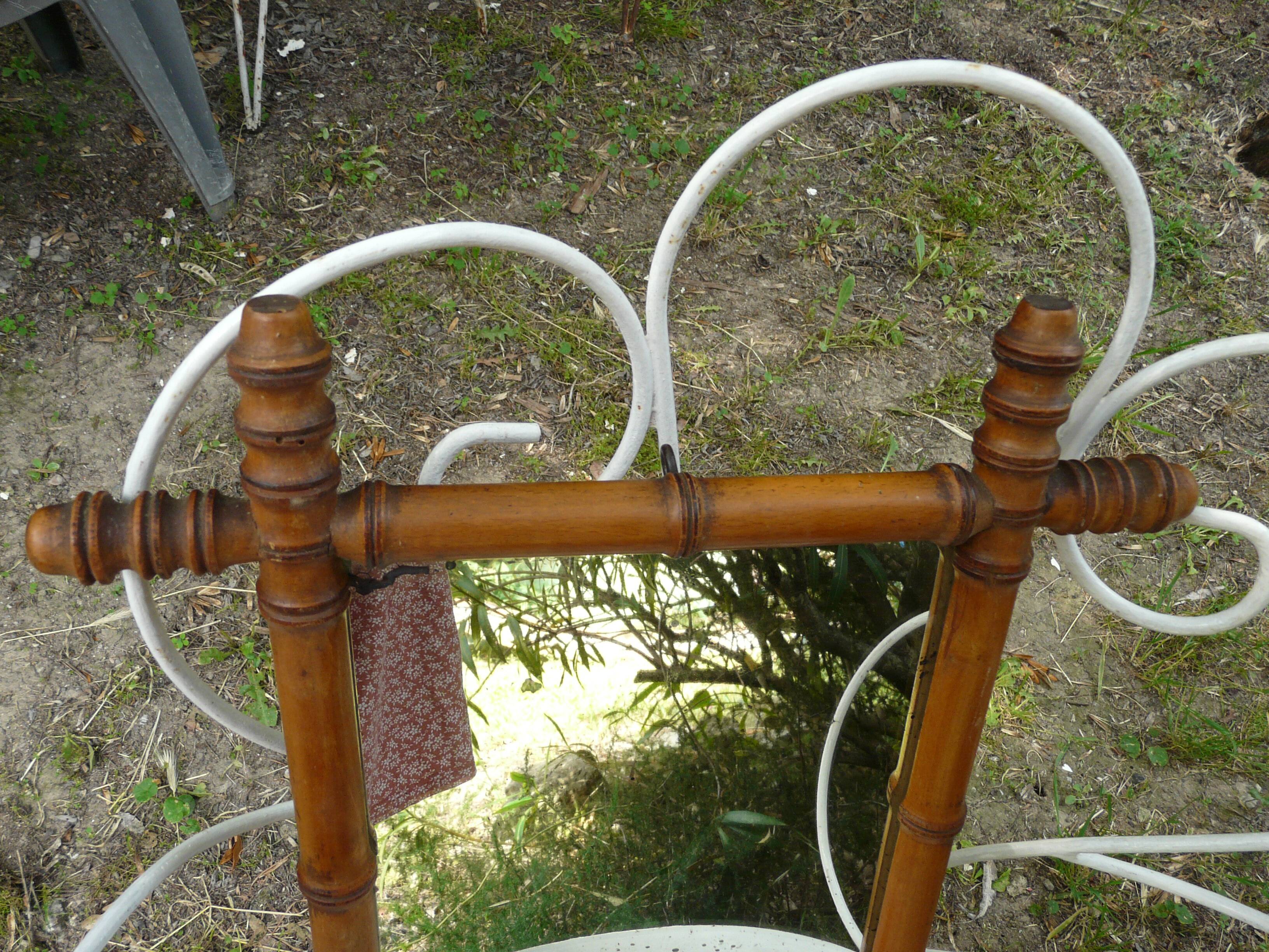 Antique turned wooden mirror in bamboo style H.47cm.