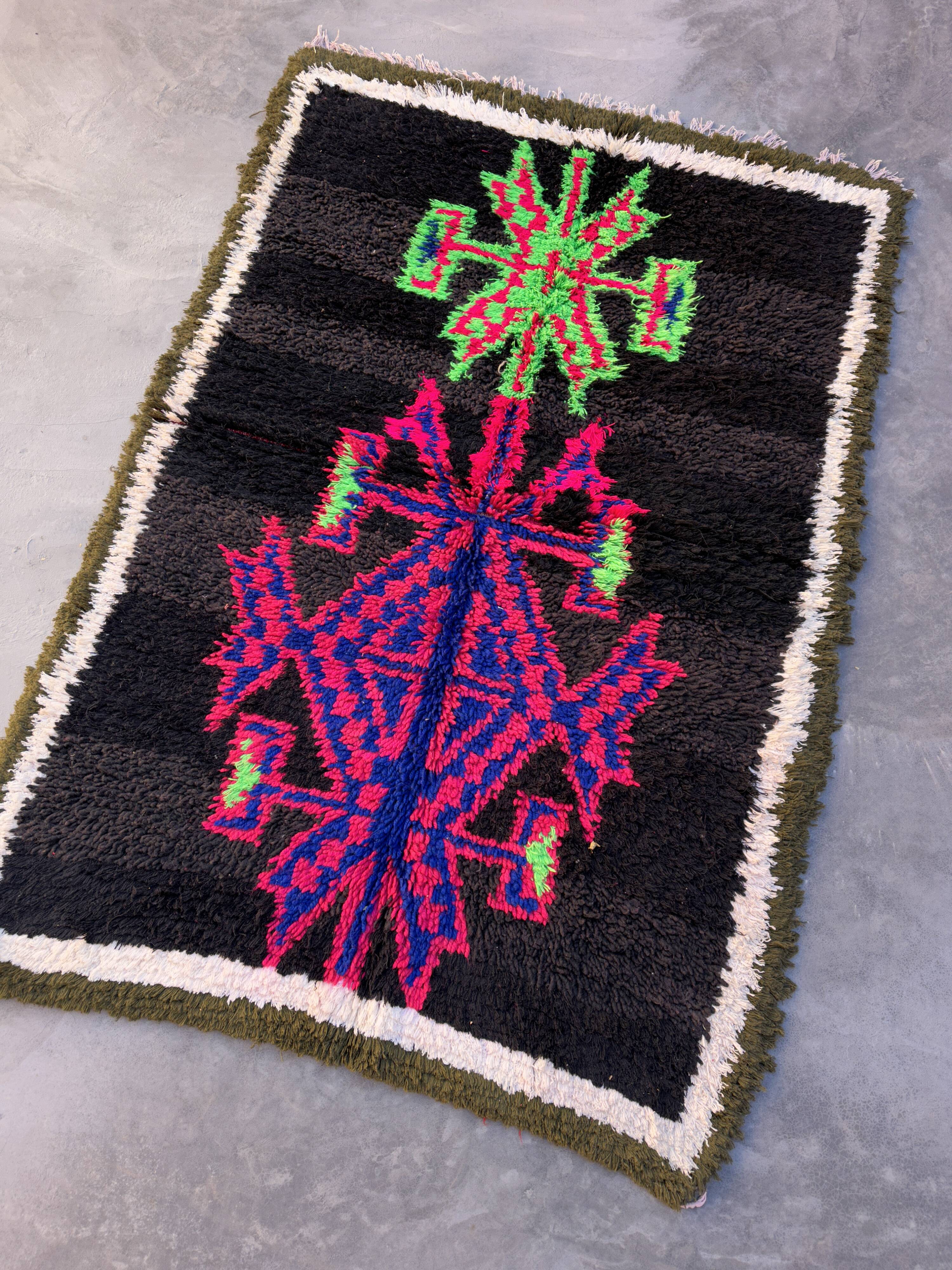 Moroccan Boucherouite rug black - 134 x 195 cm