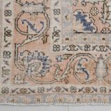 7x11 Soft Beige & Blue Wool Vintage Rug For Living Room, 210x324 Cm