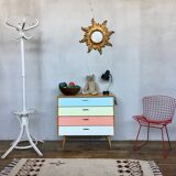 50s color formica shoe cabinet with compass feet