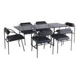 1980s “Tokio” dining table with six “Vienna” chairs by Rodney Kinsman for Bieffeplast, Italy