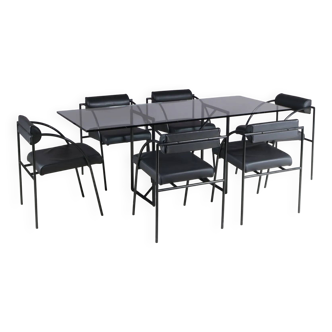 1980s “Tokio” dining table with six “Vienna” chairs by Rodney Kinsman for Bieffeplast, Italy