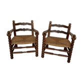 2 mulched armchairs in turned wood