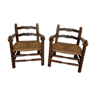 2 mulched armchairs in turned wood