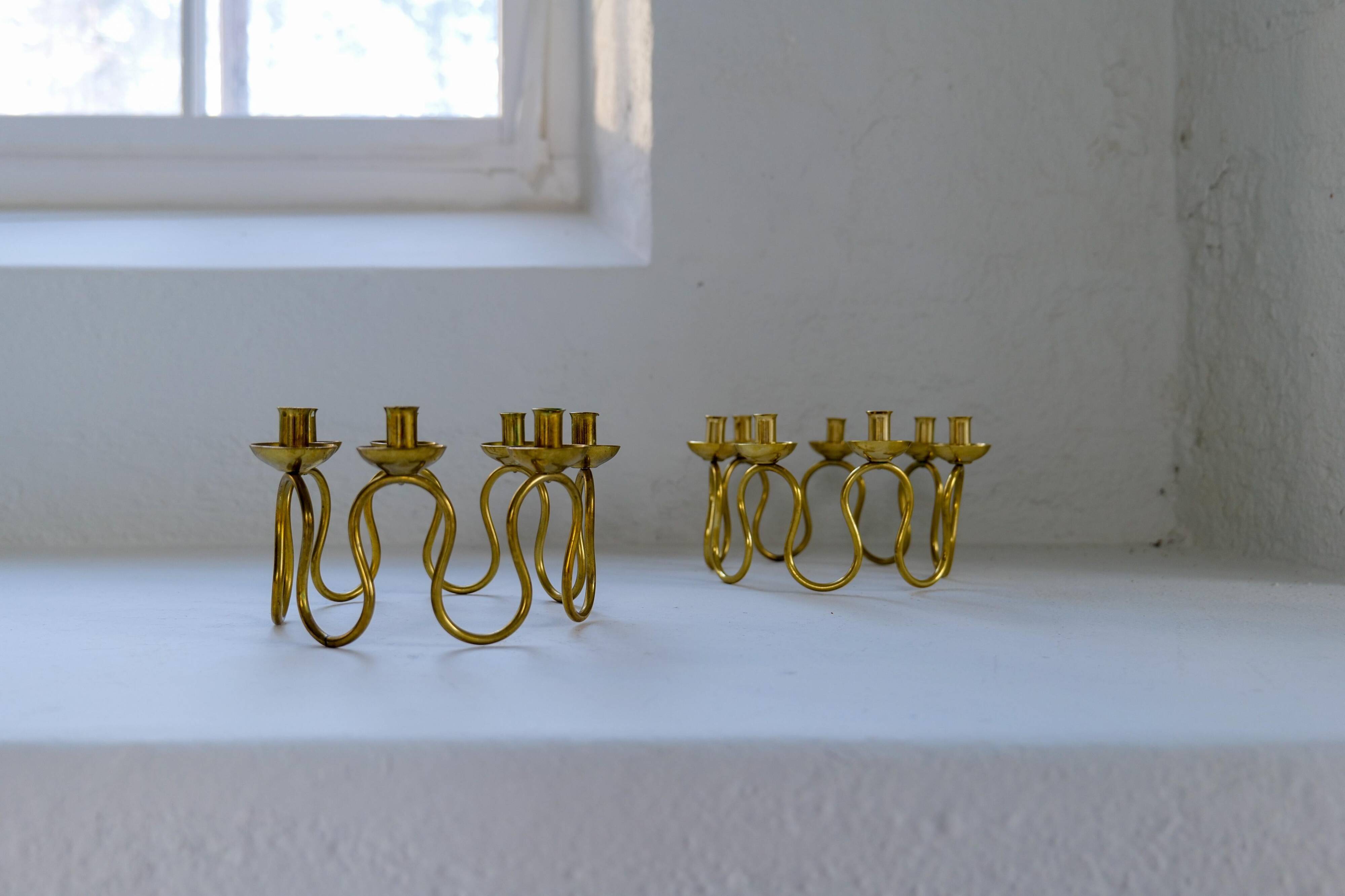 Art Deco brass chandeliers by Lars Holmström in Arvika, Sweden.