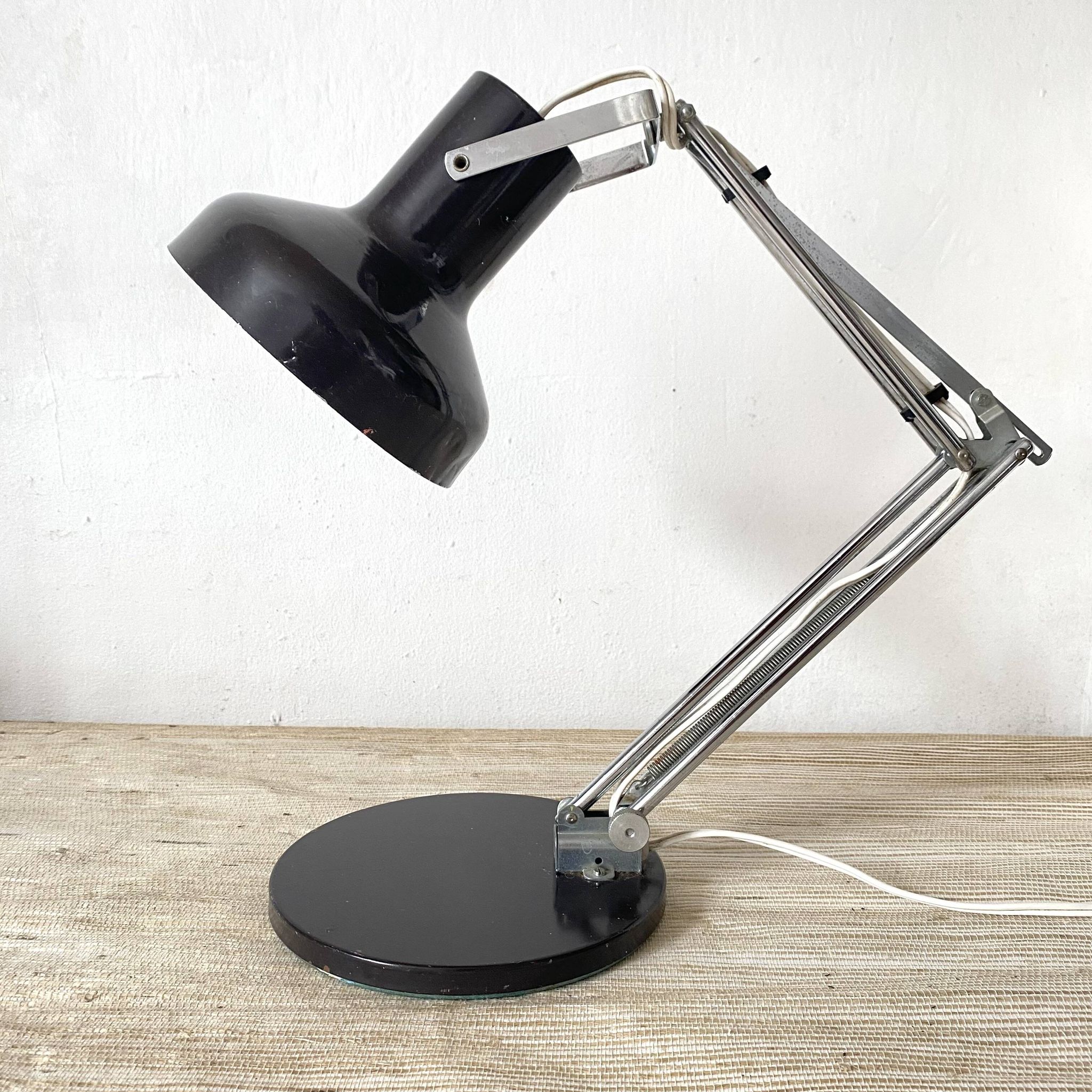 Adjustable metal and chrome desk lamp, 1960s-70s