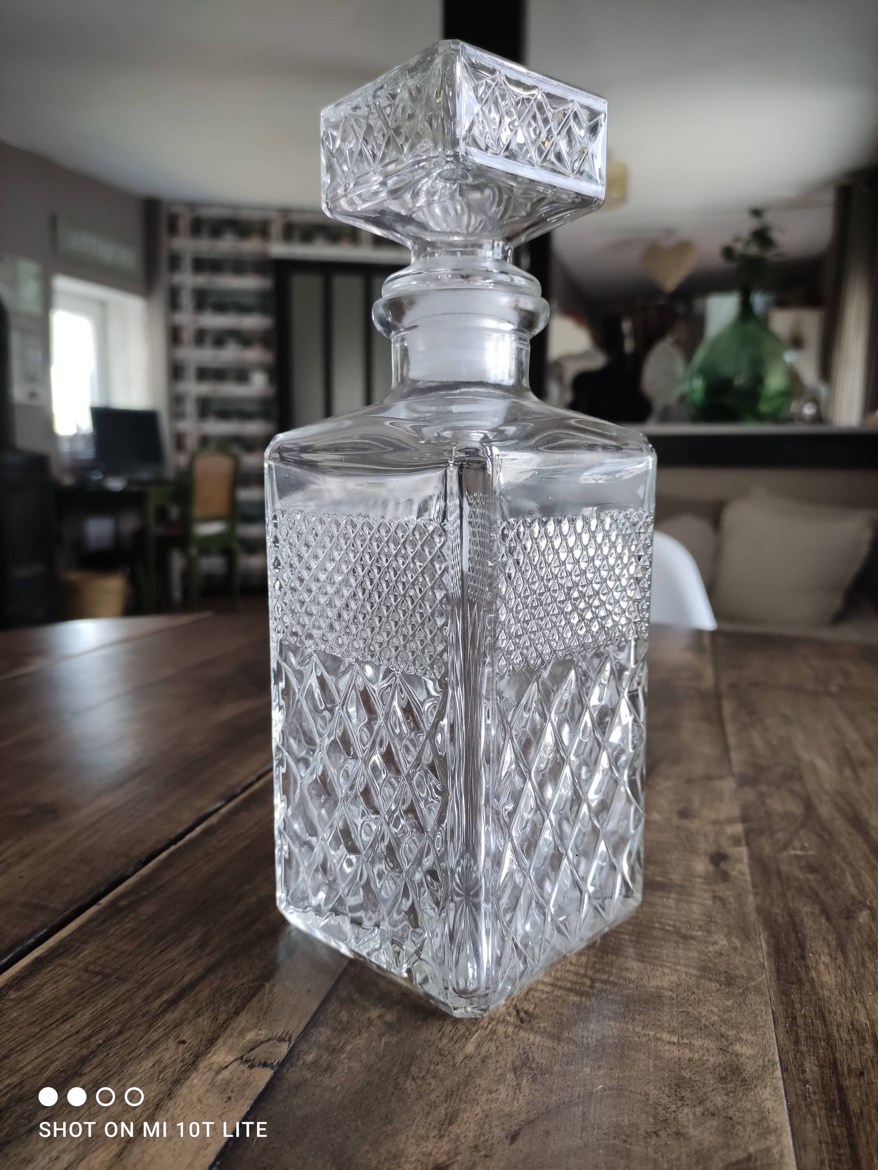 Vintage diamond-faceted glass whisky decanter