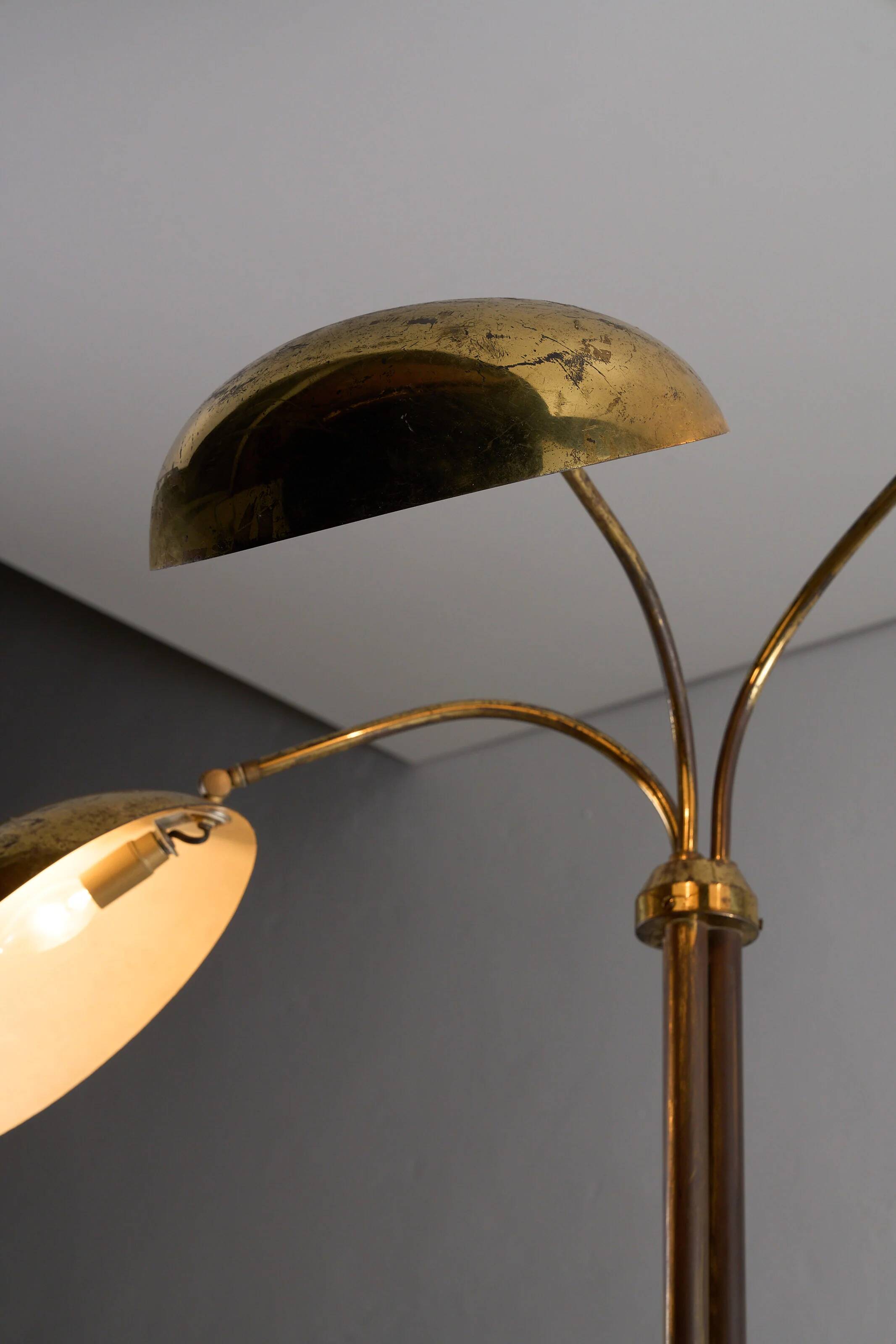 Mid-century Russian floor lamp with three adjustable brass shades