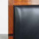 Black Cowhide Leather and Wooden Art Deco Armchair