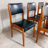 6 chaises scandinaves vintage en bois et skai années 50 60
