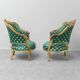 Pair of Louis XV style gilded armchairs with vintage green fabric