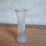 White glass vase enamelled thrush decoration
