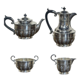 English tea and coffee set in silver metal early twentieth century with sugar bowl and milk pot