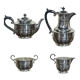 English tea and coffee set in silver metal early twentieth century with sugar bowl and milk pot