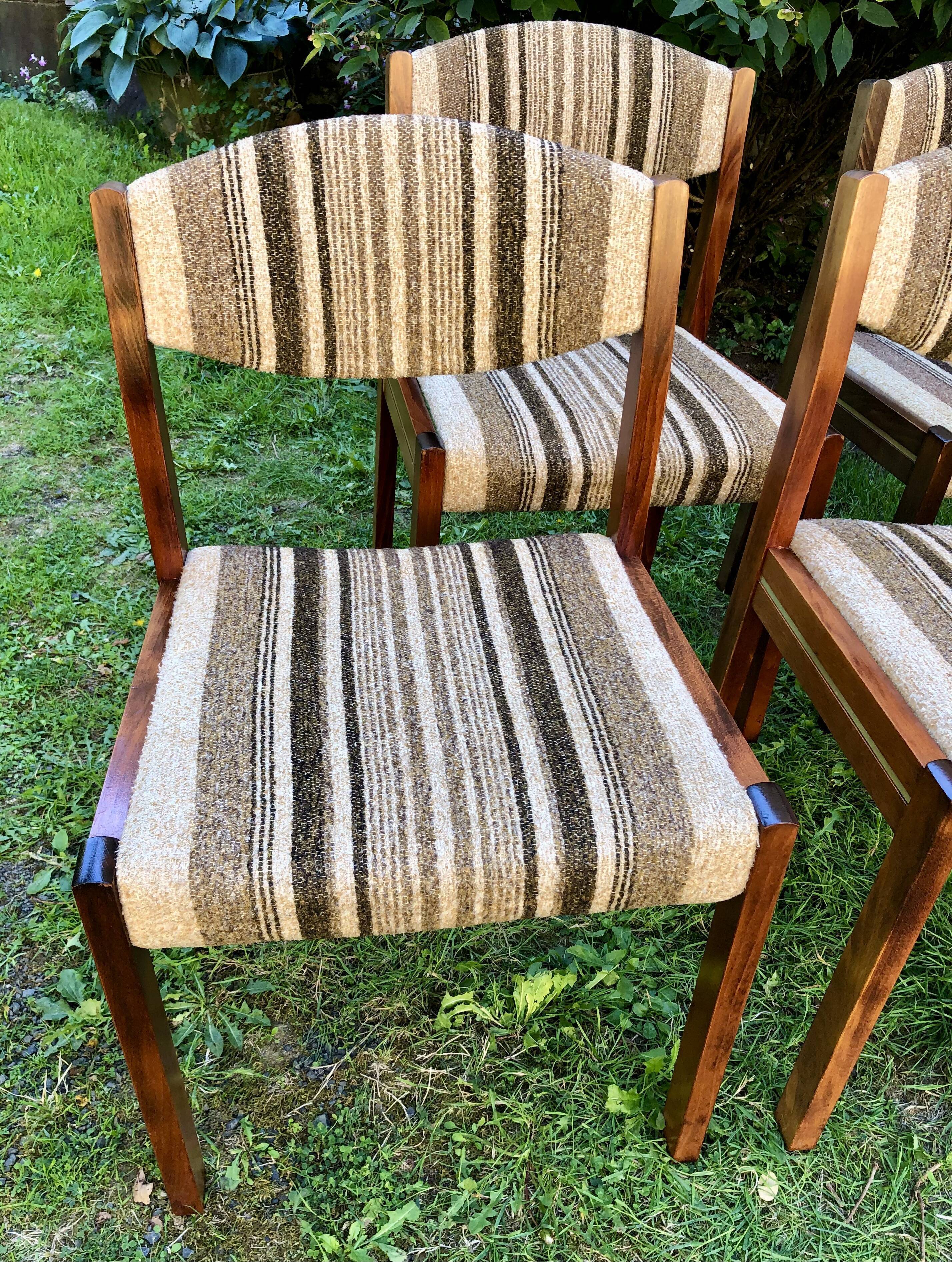 Chairs wood and striped antique fabrics