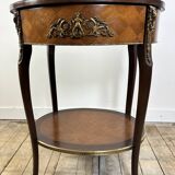 Louis XV style transitional pedestal table in cube marquetry