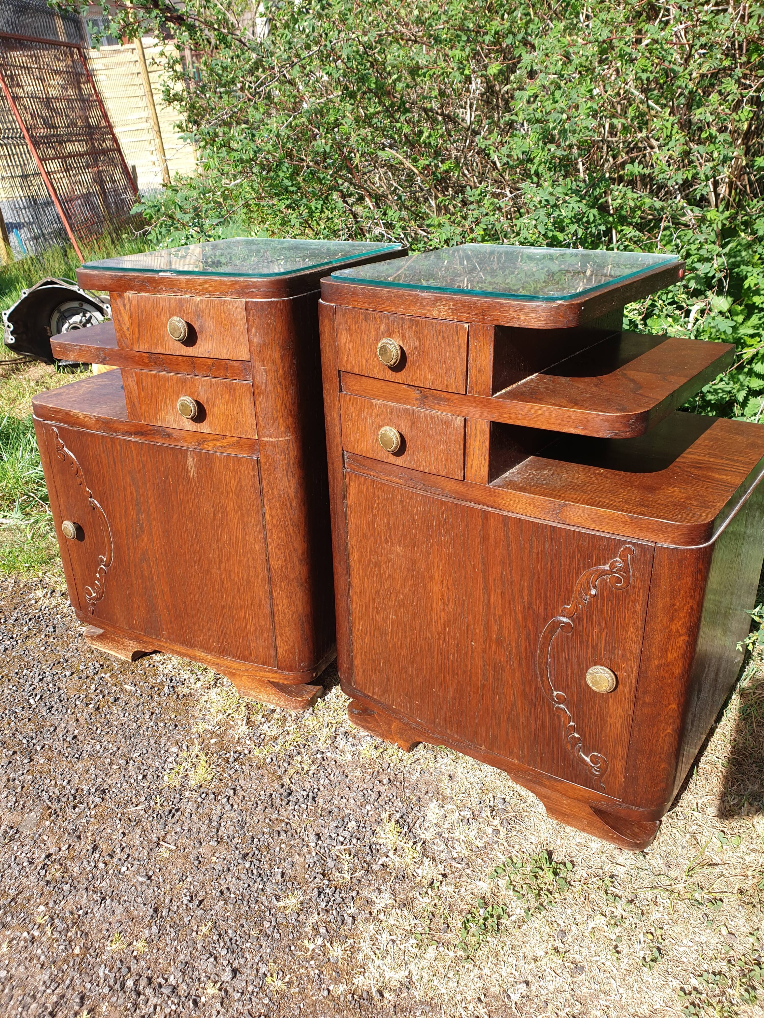 pair of art DECO oak bedside table