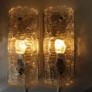 Pair of glass and brass wall lights by Carl Fagerlund for Orrefors, 1960.