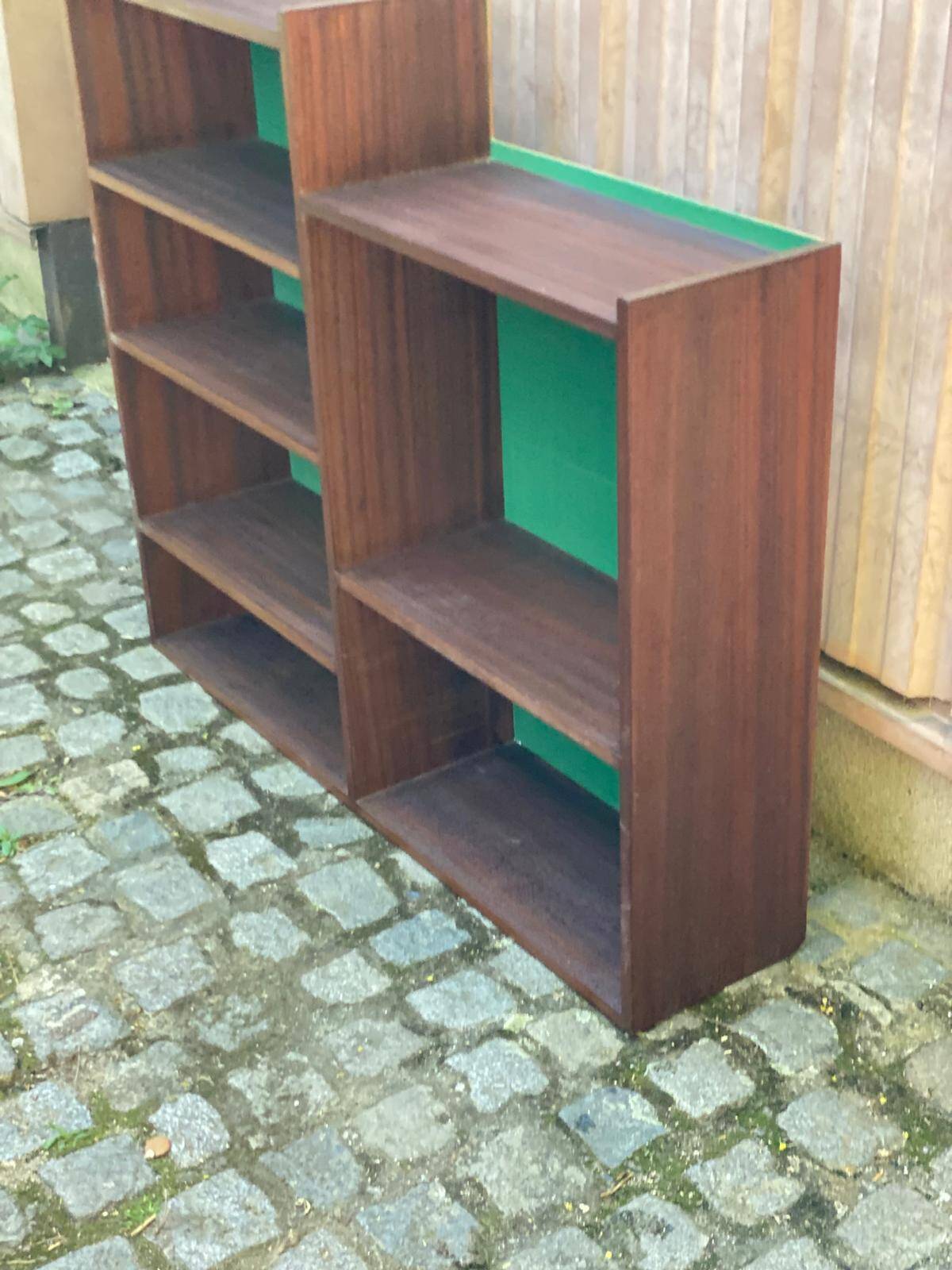 Vintage Scandinavian shelf from the 1960s in wood with green velvet.