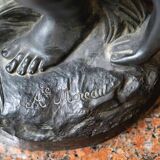 Guéridon en bronze et marbre, Psyché et Cupidon, Auguste Moreau (1834-1917)