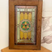 Rare - antique wooden furniture door with art nouveau stained glass