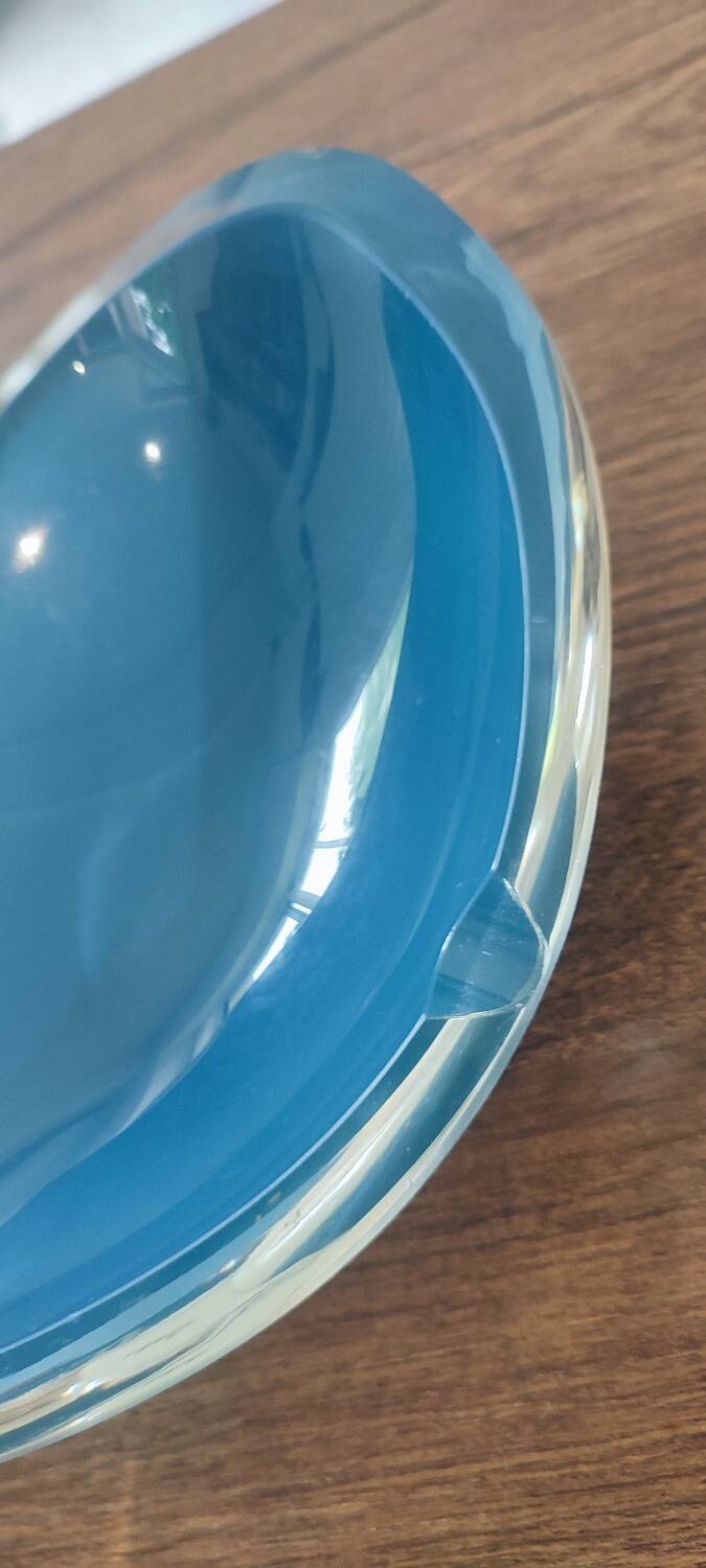 Signed art glass ashtray or bowl – vintage blue design