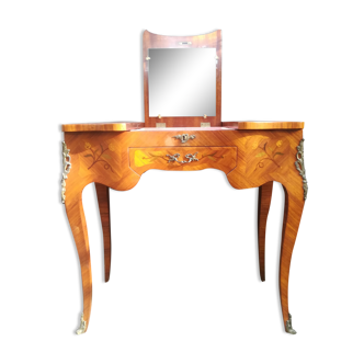 Louis XV style curved dressing table in marquetry