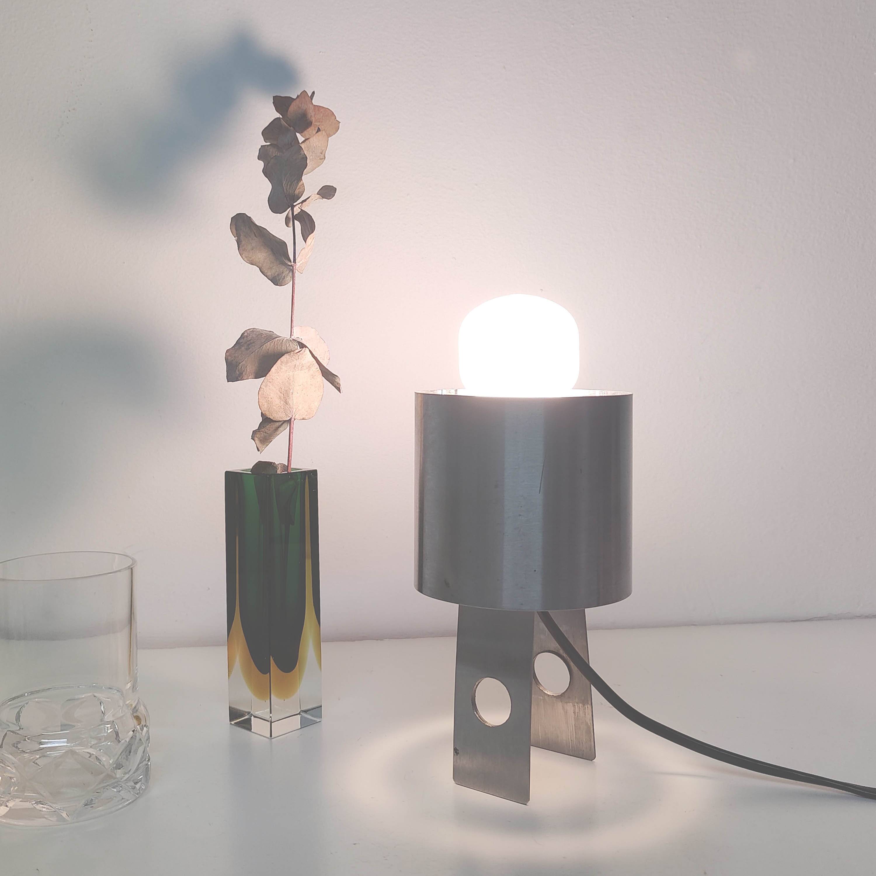 70s stainless steel table lamp geometric shapes