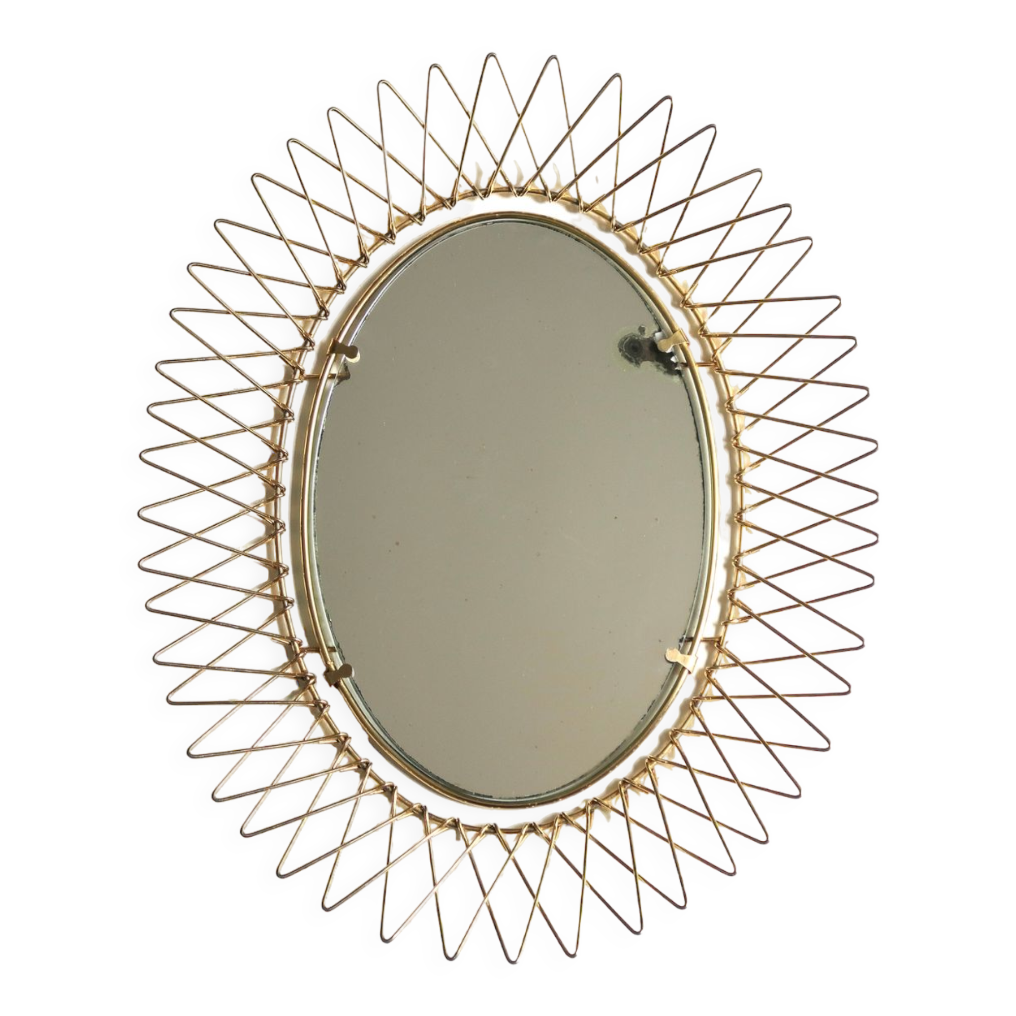 Oval golden sun mirror in metal, 1960s