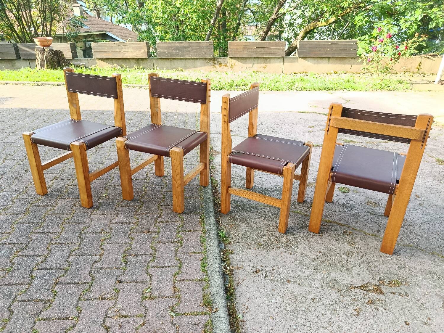 4 brutalist chairs by Pierre Chapo
