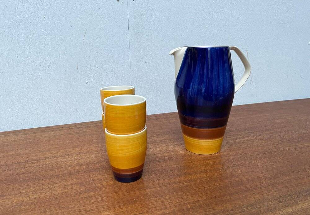 Mid-century hand-painted German décor, ceramic jug 507 with cups from Stützel & Sachs Aalen Keramik, 1960s, set of 5.