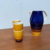 Mid-century hand-painted German décor, ceramic jug 507 with cups from Stützel & Sachs Aalen Keramik, 1960s, set of 5.