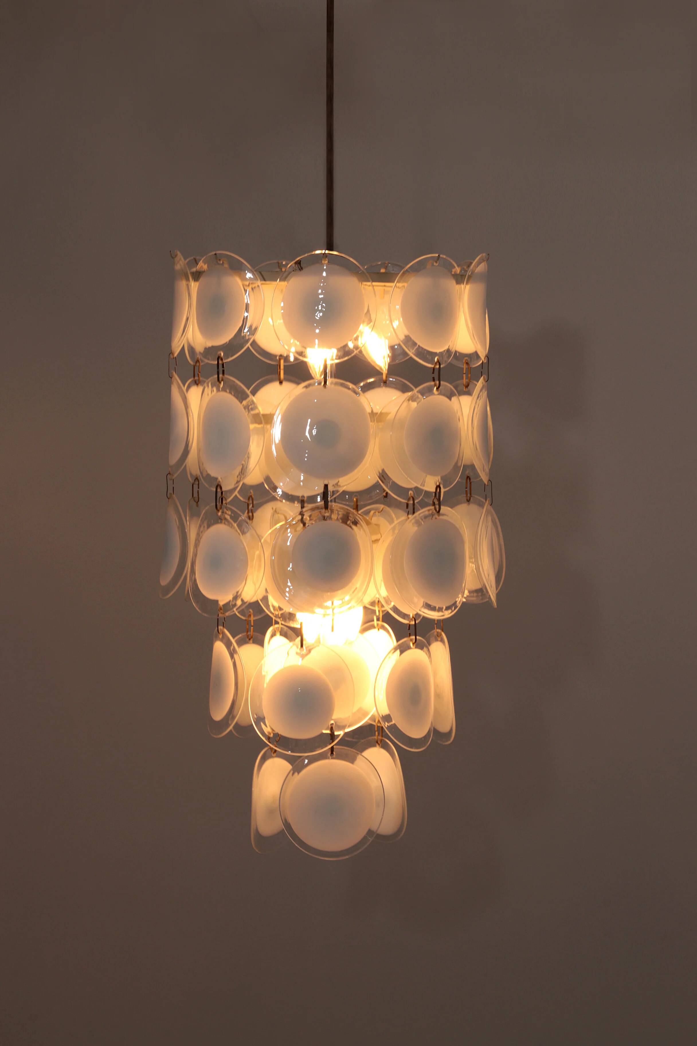 Italian mid-century Murano, Venetian glass disc chandelier by Vistosi