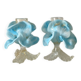 Pair of Murano glass candlesticks, iris flowers, 1960s