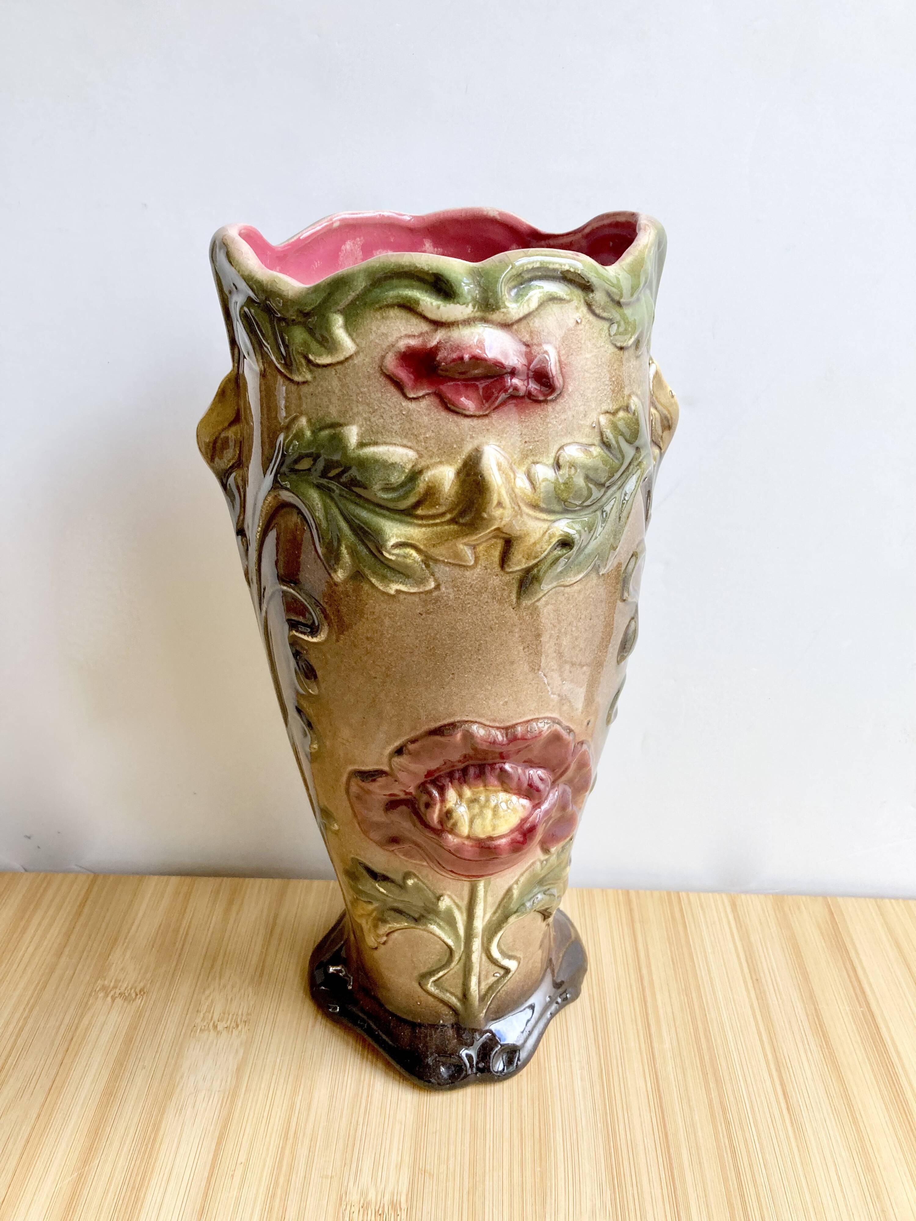 Large Art Nouveau Barbotine vase from Saint-Amand