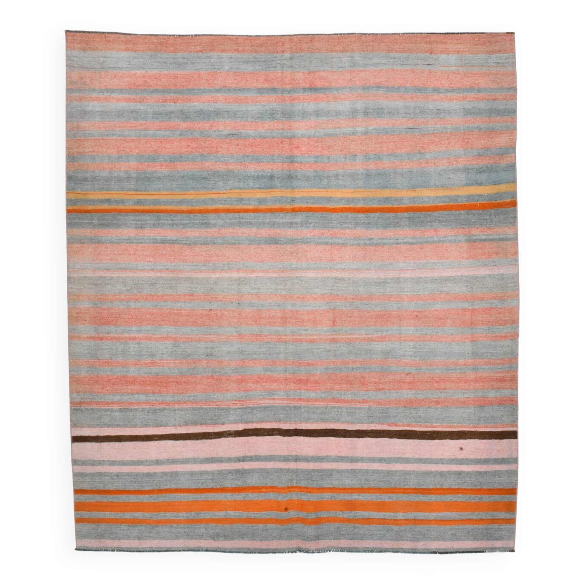 Tapis Kilim bohème rouge pâle et vert, 193 x 222 cm