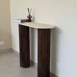 Travertine and wood console | dark oak