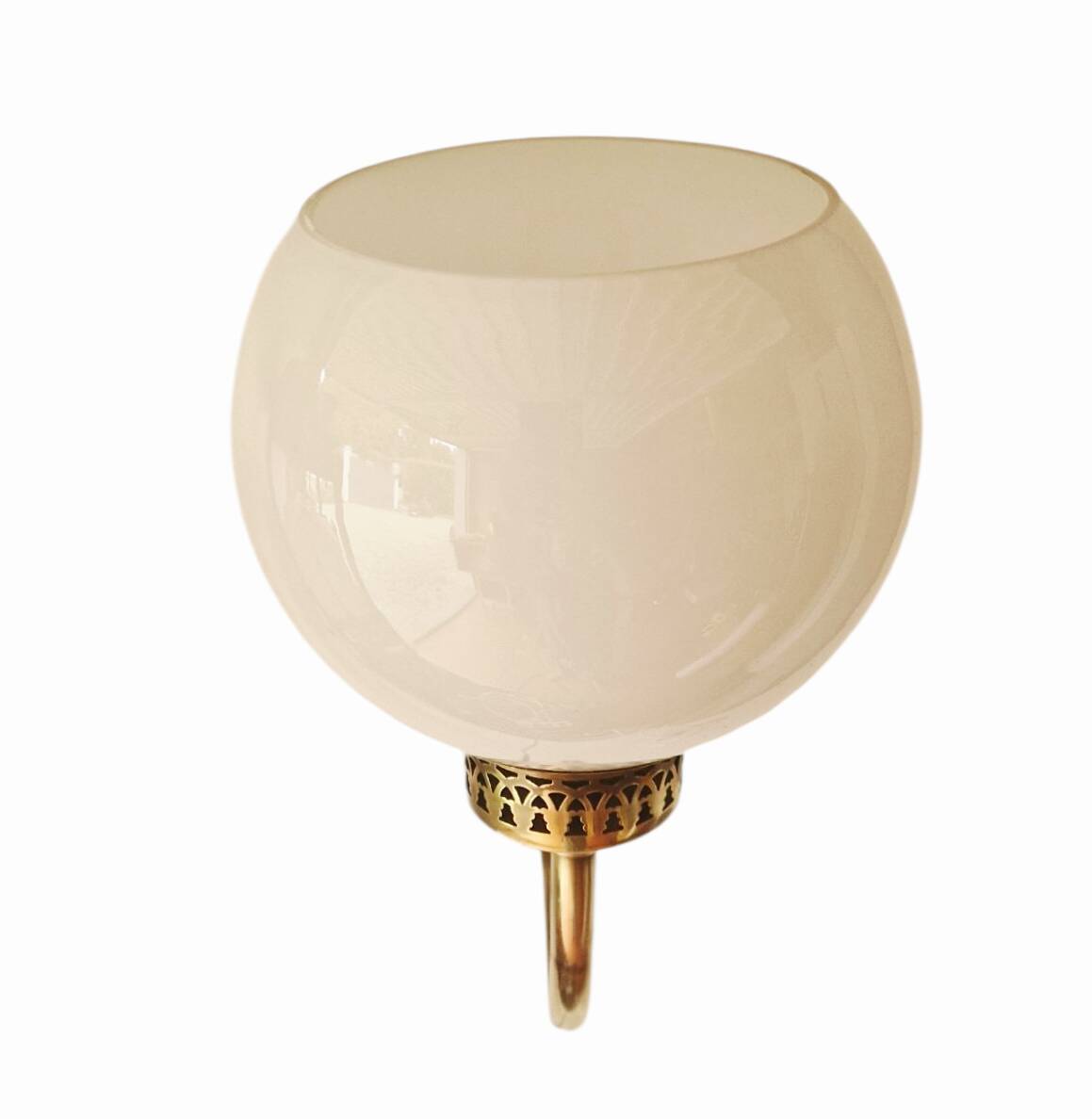 Pair of Napoleon III style brass and opaline wall lights